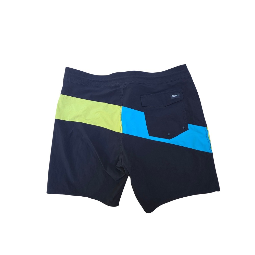Volcom Liberator 18 Board Shorts Mens 38 Black Blue Yellow Colorblock Swim Trunk